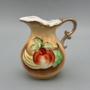 Vintage Norleans Japan Porcelain Pitcher Hand-Painted Fruit Design Gold Trim